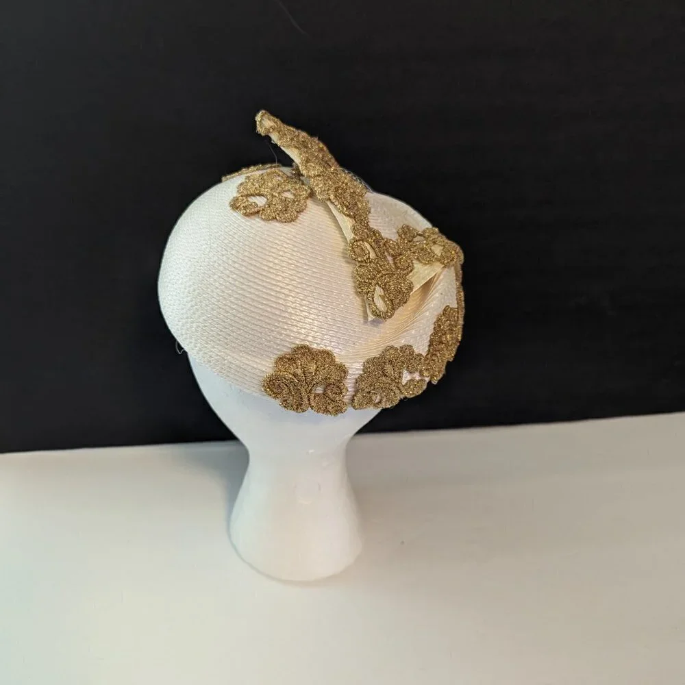 Vintage 50s 60s Round Gold Hat Madmen‎ Church Evening Cocktail Party Embellished - Picture 6 of 8